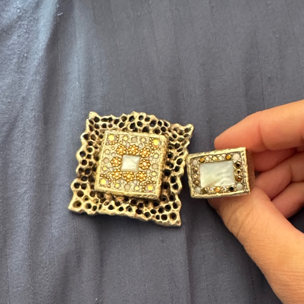Gold-Tone Square Brooch & Ring Set